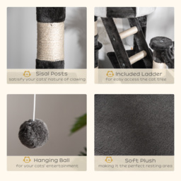 Pawhut Adjustable Cat Tree Condo, Kitten Playhouse with Scratching Posts, Fun House, Grey & White - thumbnail 6