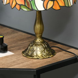 HOMCOM Stained Glass Bedroom Table Lamp, Handmade Antique Bedside Light for Bedroom, Living Room, Decorative Night Light, Orange Sunflower - Aosom UK - thumbnail 8