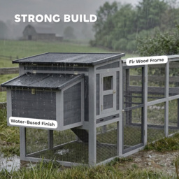 PawHut Large Chicken Coop, Wooden Hen House with Covered Run, Nesting Box, Pull-Out Tray, Opening Asphalt Roof - Aosom UK - thumbnail 7