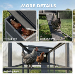 PawHut Large Chicken Coop, Wooden Hen House with Covered Run, Nesting Box, Pull-Out Tray, Opening Asphalt Roof - Aosom UK - thumbnail 8