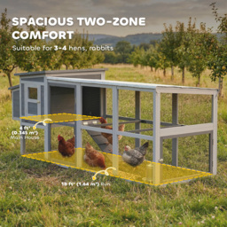 PawHut Large Chicken Coop, Wooden Hen House with Covered Run, Nesting Box, Pull-Out Tray, Opening Asphalt Roof - Aosom UK - thumbnail 4