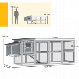 PawHut Large Chicken Coop, Wooden Hen House with Covered Run, Nesting Box, Pull-Out Tray, Opening Asphalt Roof - Aosom UK - thumbnail 3