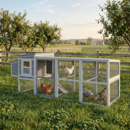 PawHut Large Chicken Coop, Wooden Hen House with Covered Run, Nesting Box, Pull-Out Tray, Opening Asphalt Roof - Aosom UK - thumbnail 2