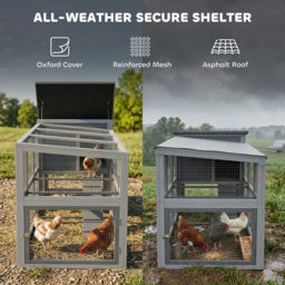 PawHut Large Chicken Coop, Wooden Hen House with Covered Run, Nesting Box, Pull-Out Tray, Opening Asphalt Roof - Aosom UK - thumbnail 5