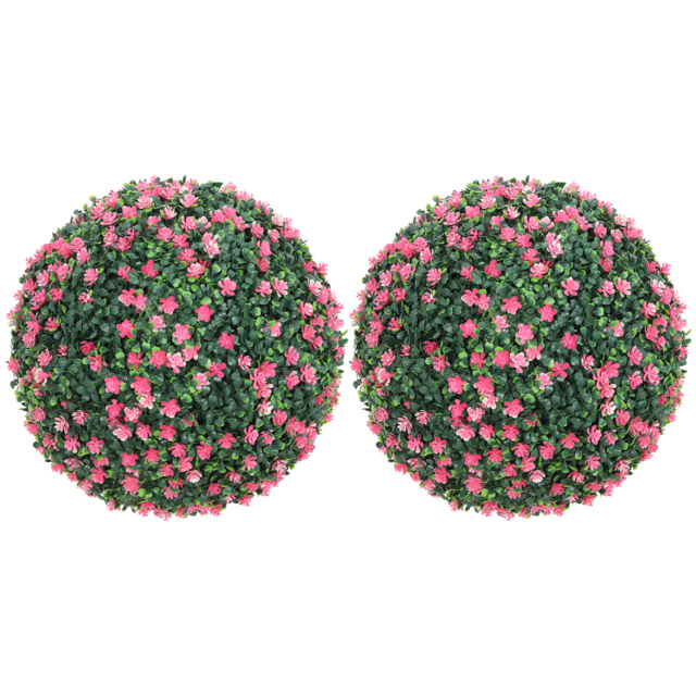 HOMCOM Set of Two Artificial Boxwood Balls Plants - Pink - image 1