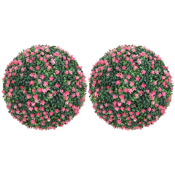 HOMCOM Set of Two Artificial Boxwood Balls Plants - Pink - thumbnail 1