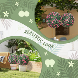 HOMCOM Set of Two Artificial Boxwood Balls Plants - Pink - thumbnail 4