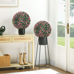 HOMCOM Set of Two Artificial Boxwood Balls Plants - Pink - thumbnail 2