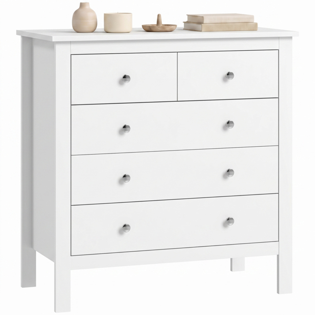 HOMCOM White Storage Cabinet with 5 Drawers, Chest of Drawers with Metal Handles and Runners for Bedroom Living room, Nursery, Closet - Aosom UK - image 1