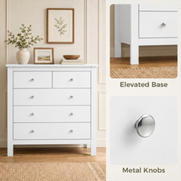 HOMCOM White Storage Cabinet with 5 Drawers, Chest of Drawers with Metal Handles and Runners for Bedroom Living room, Nursery, Closet - Aosom UK - thumbnail 6