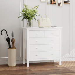 HOMCOM White Storage Cabinet with 5 Drawers, Chest of Drawers with Metal Handles and Runners for Bedroom Living room, Nursery, Closet - Aosom UK - thumbnail 7