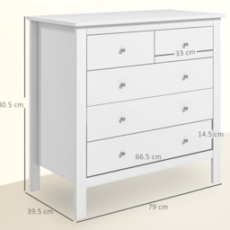 HOMCOM White Storage Cabinet with 5 Drawers, Chest of Drawers with Metal Handles and Runners for Bedroom Living room, Nursery, Closet - Aosom UK - thumbnail 3