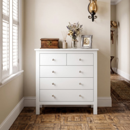HOMCOM White Storage Cabinet with 5 Drawers, Chest of Drawers with Metal Handles and Runners for Bedroom Living room, Nursery, Closet - Aosom UK - thumbnail 8