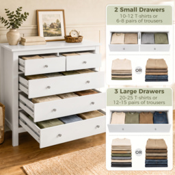 HOMCOM White Storage Cabinet with 5 Drawers, Chest of Drawers with Metal Handles and Runners for Bedroom Living room, Nursery, Closet - Aosom UK - thumbnail 4