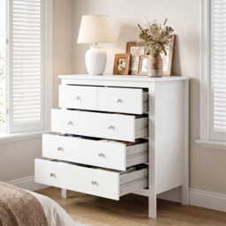 HOMCOM White Storage Cabinet with 5 Drawers, Chest of Drawers with Metal Handles and Runners for Bedroom Living room, Nursery, Closet - Aosom UK - thumbnail 7