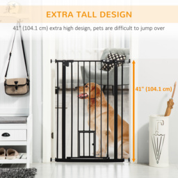 PawHut Extra Tall Pet Gate, Indoor Dog Safety Gate, with Cat Flap, Auto Close, 74-101cm Wide - Black - thumbnail 8