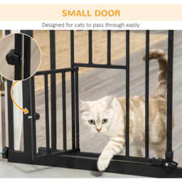 PawHut Extra Tall Pet Gate, Indoor Dog Safety Gate, with Cat Flap, Auto Close, 74-101cm Wide - Black - thumbnail 7