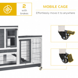 PawHut Indoor Wooden Rabbit Hutch Guinea Pigs House Bunny Small Animal Cage W/ Wheels Enclosed Run 110 x 50 x 86 cm - thumbnail 7