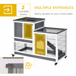 PawHut Indoor Wooden Rabbit Hutch Guinea Pigs House Bunny Small Animal Cage W/ Wheels Enclosed Run 110 x 50 x 86 cm - thumbnail 5