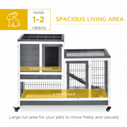 PawHut Indoor Wooden Rabbit Hutch Guinea Pigs House Bunny Small Animal Cage W/ Wheels Enclosed Run 110 x 50 x 86 cm - thumbnail 4
