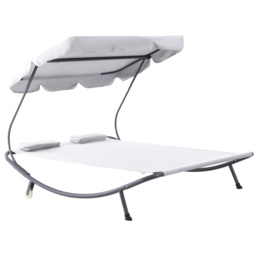 Outsunny Patio Double Hammock Sun Lounger Bed w/ Canopy Shelter, Wheels & 2 Pillows, White - thumbnail 1