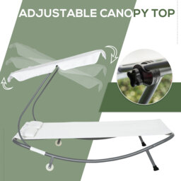 Outsunny Patio Double Hammock Sun Lounger Bed w/ Canopy Shelter, Wheels & 2 Pillows, White - thumbnail 4