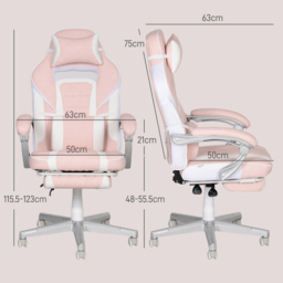 HOMCOM Faux Leather Reclining Gaming Chair, with Footrest - Pink/White - Aosom UK - thumbnail 3