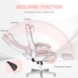 HOMCOM Faux Leather Reclining Gaming Chair, with Footrest - Pink/White - Aosom UK - thumbnail 5