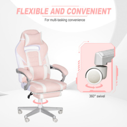 HOMCOM Faux Leather Reclining Gaming Chair, with Footrest - Pink/White - Aosom UK - thumbnail 6