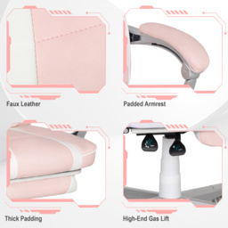 HOMCOM Faux Leather Reclining Gaming Chair, with Footrest - Pink/White - Aosom UK - thumbnail 7