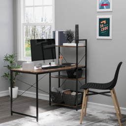HOMCOM Study Desk, Computer Table with 4-Tier Bookshelf, Home Office Workstation, Metal Frame, Wooden Top, Rustic Brown & Black - Aosom UK - thumbnail 2