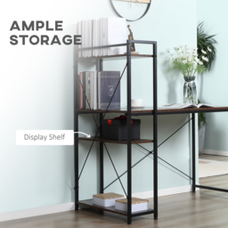 HOMCOM Study Desk, Computer Table with 4-Tier Bookshelf, Home Office Workstation, Metal Frame, Wooden Top, Rustic Brown & Black - Aosom UK - thumbnail 5