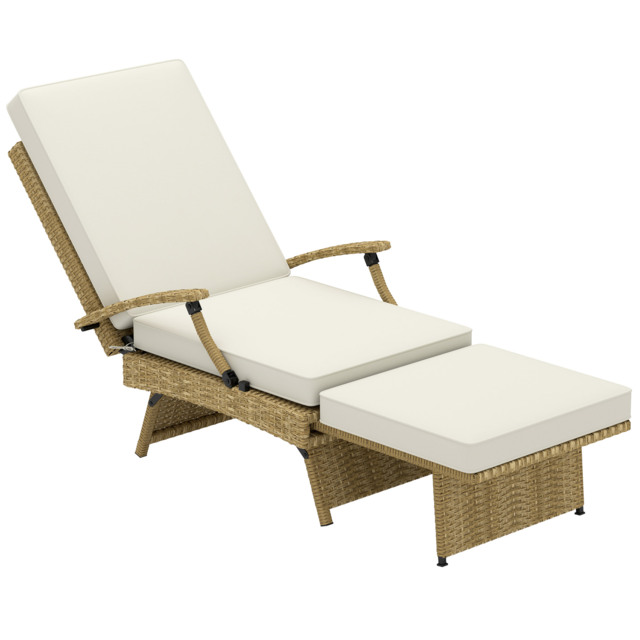 Outsunny 80° Reclining Rattan Lounger - White/Beige - image 1