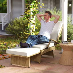 Outsunny 80° Reclining Rattan Lounger - White/Beige - thumbnail 2