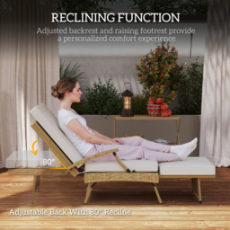 Outsunny 80° Reclining Rattan Lounger - White/Beige - thumbnail 4