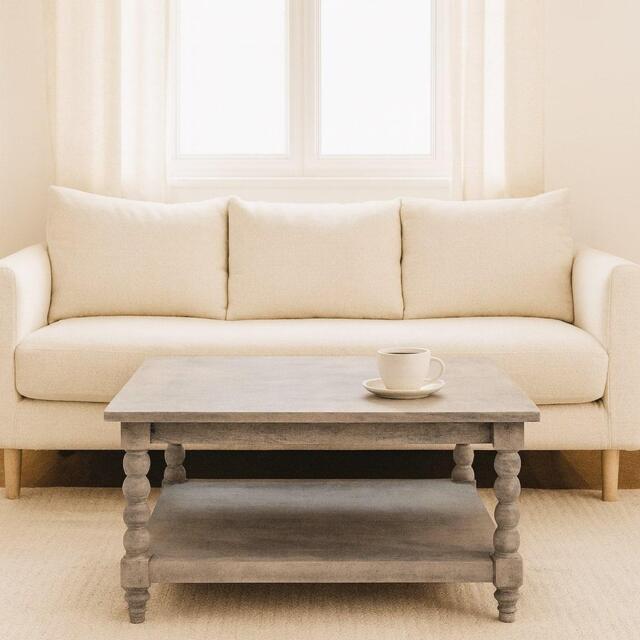 Wood Coffee Table with Open Storage Slot, Side Table with Durable Hand-Finished Circular Design for Living Room, 80L x 80W x 45H cm, Beige - Aosom UK - image 1