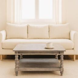 Wood Coffee Table with Open Storage Slot, Side Table with Durable Hand-Finished Circular Design for Living Room, 80L x 80W x 45H cm, Beige - Aosom UK