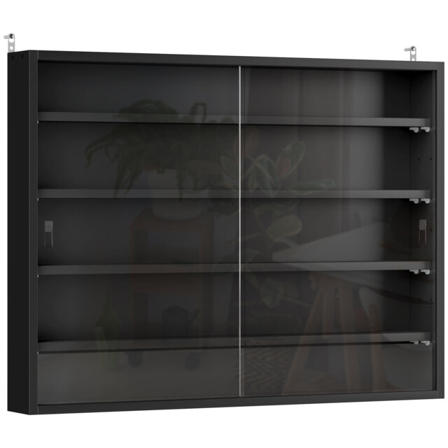 HOMCOM Particle Board 5-Tier Glass Door Display Cabinet Black - Aosom UK - image 1