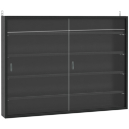 HOMCOM Particle Board 5-Tier Glass Door Display Cabinet Black - Aosom UK - thumbnail 1