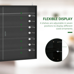 HOMCOM Particle Board 5-Tier Glass Door Display Cabinet Black - Aosom UK - thumbnail 4