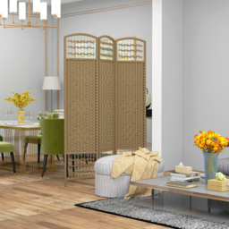 HOMCOM 3 Panel Folding Room Divider, Privacy Screen, Freestanding Paravent Partition Separator Natural Wood - thumbnail 2