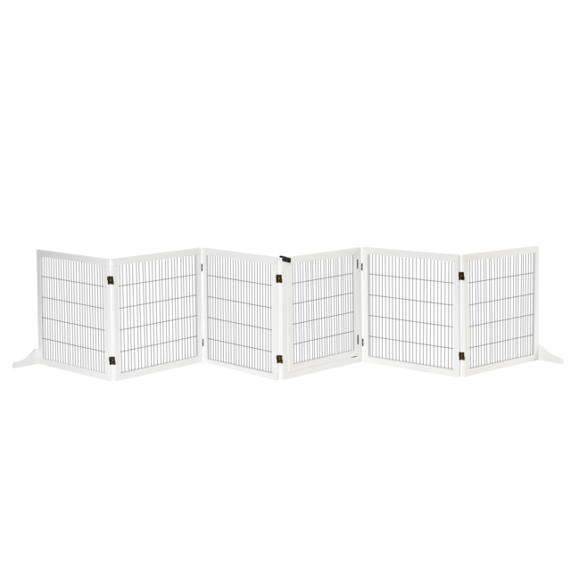 PawHut Pet Gate Wooden Dog Safety Barrier, Freestanding Foldable Fence, w/ 6 Panels, 2 Support Feet, House Doorway Stairs, Small & Medium Dogs, White - image 1