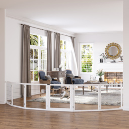 PawHut Pet Gate Wooden Dog Safety Barrier, Freestanding Foldable Fence, w/ 6 Panels, 2 Support Feet, House Doorway Stairs, Small & Medium Dogs, White - thumbnail 2