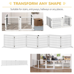 PawHut Pet Gate Wooden Dog Safety Barrier, Freestanding Foldable Fence, w/ 6 Panels, 2 Support Feet, House Doorway Stairs, Small & Medium Dogs, White - thumbnail 5