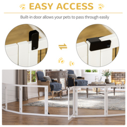 PawHut Pet Gate Wooden Dog Safety Barrier, Freestanding Foldable Fence, w/ 6 Panels, 2 Support Feet, House Doorway Stairs, Small & Medium Dogs, White - thumbnail 4
