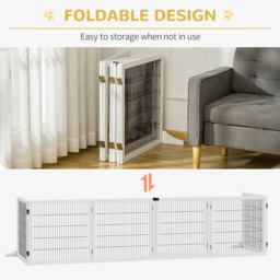 PawHut Pet Gate Wooden Dog Safety Barrier, Freestanding Foldable Fence, w/ 6 Panels, 2 Support Feet, House Doorway Stairs, Small & Medium Dogs, White - thumbnail 6