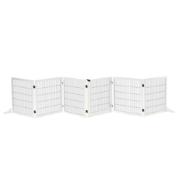 PawHut Pet Gate Wooden Dog Safety Barrier, Freestanding Foldable Fence, w/ 6 Panels, 2 Support Feet, House Doorway Stairs, Small & Medium Dogs, White - thumbnail 1