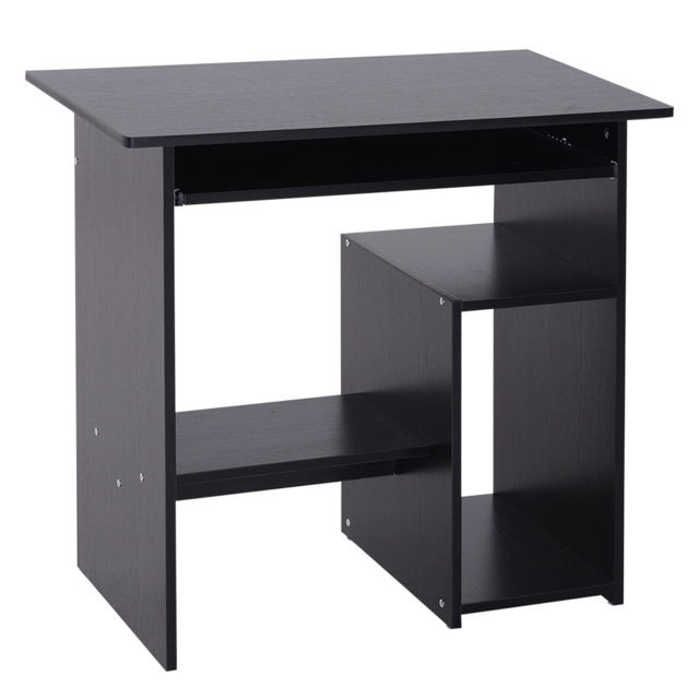 HOMCOM Compact Small Computer PC Table Wooden Desk Keyboard Tray Storage Shelf Modern Corner Table Home Office Gaming and Study Black - image 1