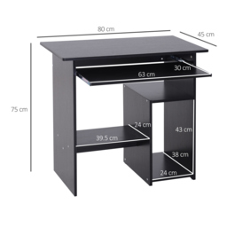 HOMCOM Compact Small Computer PC Table Wooden Desk Keyboard Tray Storage Shelf Modern Corner Table Home Office Gaming and Study Black - thumbnail 3