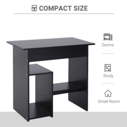 HOMCOM Compact Small Computer PC Table Wooden Desk Keyboard Tray Storage Shelf Modern Corner Table Home Office Gaming and Study Black - thumbnail 5